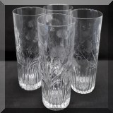 G36. 4 Cut glass highball glasses with thistles. One is chipped. 5”h - $30 